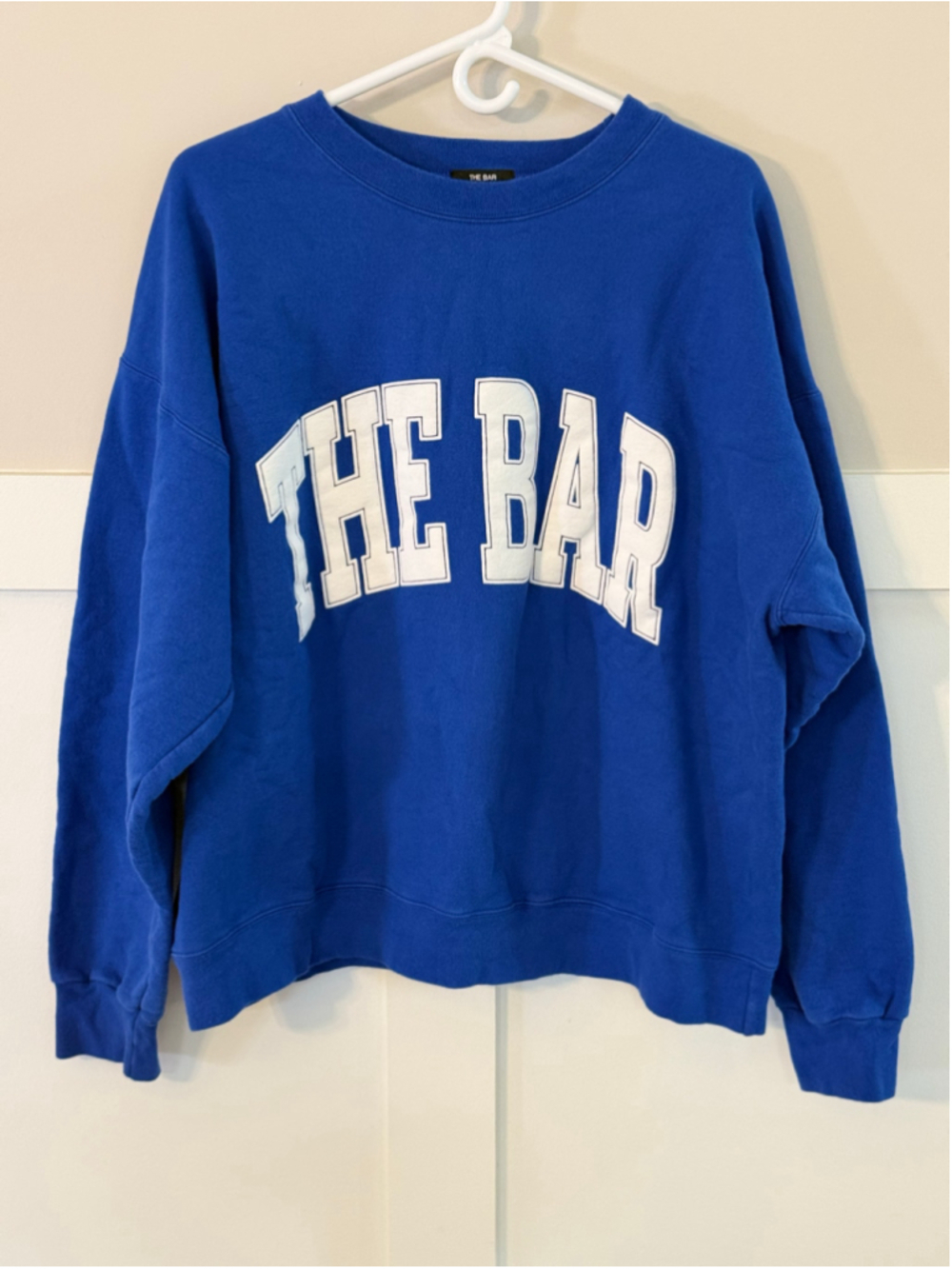 The Bar Blue Oversized Crewneck Sweatshirt XL White Logo